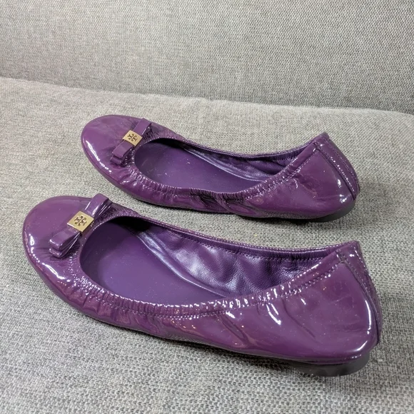 Tory Burch Purple Patent Leather Ballet Flats - Logo Bow - Size 11 - Picture 5 of 8